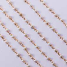 Łańcuch srebrny AG925 pozłacany z naturalnymi perłami pozłacany 3.3x2.5mm