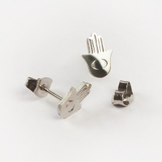 Kolczyki sztyfty ze stali chirurgicznej ręka fatimy srebrny 6,5x9,5mm
