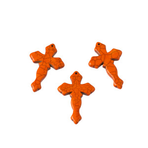 Howlit krzyż rzeźbiony zawieszka pomarańczowy 44x29mm