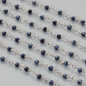 Łańcuch z kryształkami oponkami blue hematite 3x4mm