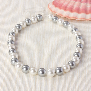 Perły seashell kulki miksowane srebrno-białe 37cm