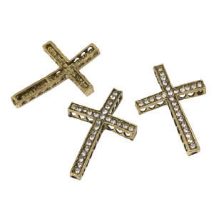 Krzyż w kolorze antycznego złota z kryształkami 36x25mm