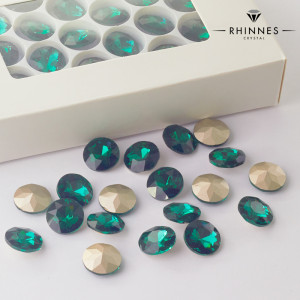 Kryształy Rhinnes flat diamond emerald 14mm