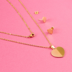 Komplet biżuterii ze stali chirurgicznej pełne serce w kolorze złotym 45cm