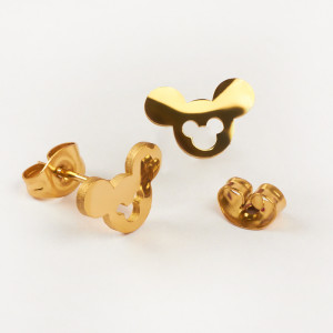Kolczyki ze stali chirurgicznej myszka Miki w kolorze złotym 8x7mm