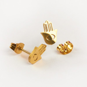 Kolczyki sztyfty ze stali chirurgicznej ręka fatimy w kolorze złotym 6,5x9,5mm