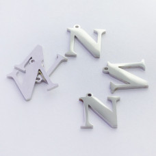 Zawieszka ze stali szlachetnej literka N srebrna 13mm