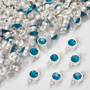 Przekładka z kryształkiem koloru srebrnego capri blue  10mm