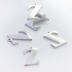 Zawieszka ze stali szlachetnej literka Z w kolorze srebrnym 14mm