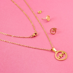 Komplet biżuterii ze stali chirurgicznej trzy gwiazdki w kolorze złotym 45cm
